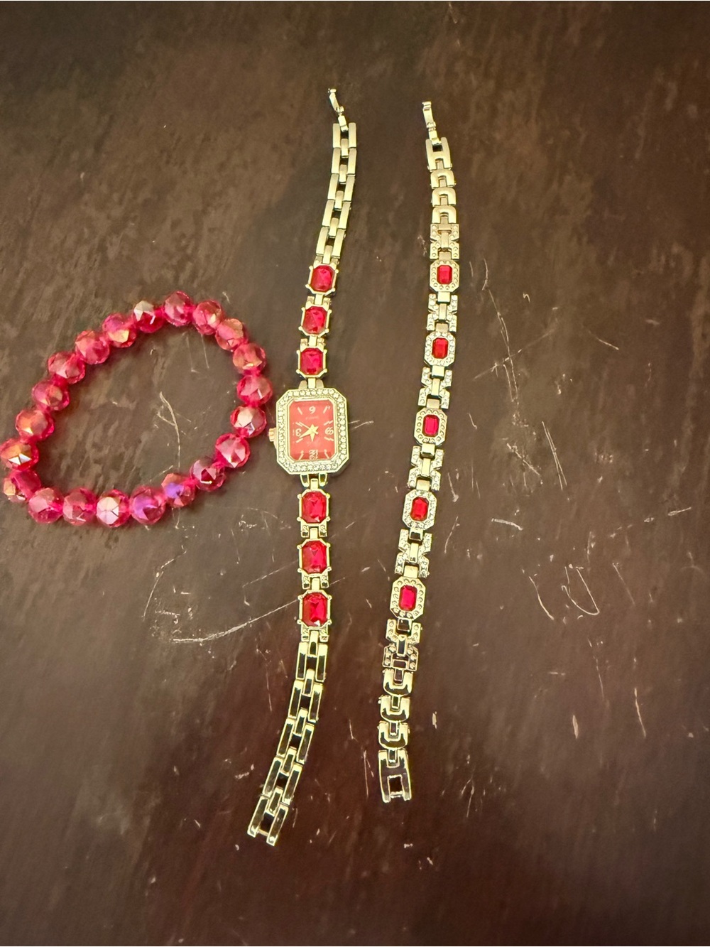 Gold & Red Bracelet Watch  Set